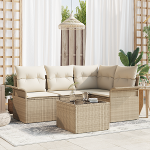 vidaXL 5-delige tuinset met kussens bruin poly rattan