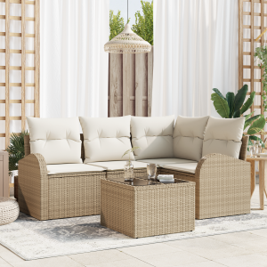 vidaXL 5-delige tuinset met kussens bruin poly rattan