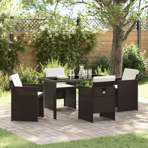 vidaXL 5-delige tuinset met kussens Bruin Poly Rattan