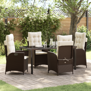 vidaXL 5-delige tuinset met kussens bruin poly rattan