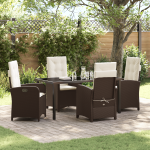 vidaXL 5-delige tuinset met kussens bruin poly rattan