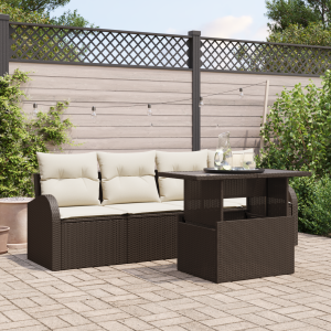 vidaXL Tuin Sofa Set met kussen met kussen 5 pcs Bruin Poly Rattan