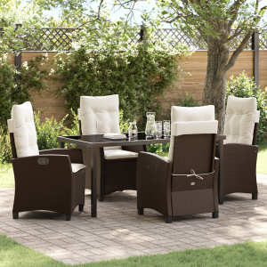 vidaXL 5-delige tuinset met kussens bruin poly rattan
