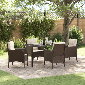 vidaXL 5-delige Tuinset met Kussens Bruin Poly Rattan