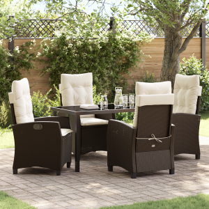 vidaXL 5-delige tuinset met kussens bruin poly rattan