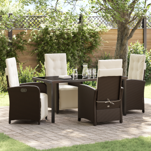 vidaXL 5-delige tuinset met kussens bruin poly rattan