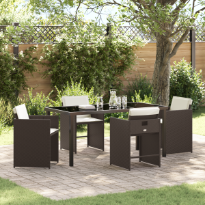 vidaXL 5-delige tuinset met kussens bruin poly rattan