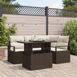 vidaXL Tuin Sofa Set met kussen 5 pcs Bruin en Crème poly rattan