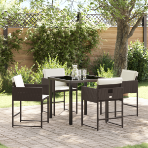 vidaXL 5-delige Tuinset met Kussens Bruin Poly Rattan