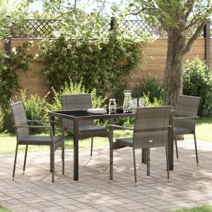 vidaXL 5-delige tuinset met kussens grijs poly rattan