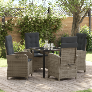 vidaXL 5-delige tuinset met kussens grijs poly rattan