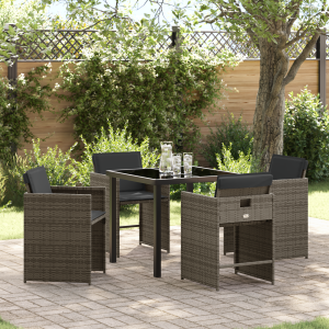 vidaXL 5-delige tuinset met kussens - Grijs Poly Rattan