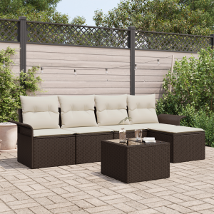 vidaXL Buitensofa met kussen 6 pcs Bruin poly rattan