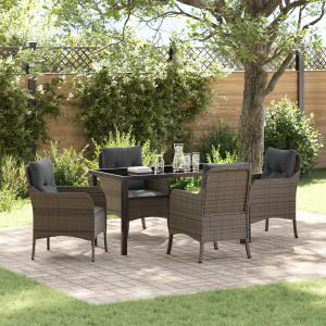 vidaXL 5-delige tuinset met kussens grijs poly rattan