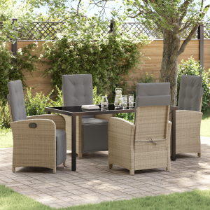vidaXL 5-delige tuinset met kussens in beige poly rattan