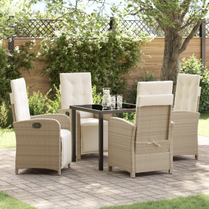 vidaXL 5-delige tuinset met kussens in beige poly rattan