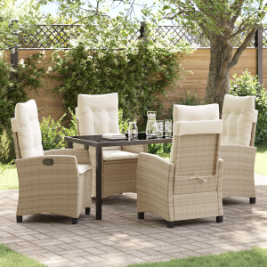vidaXL 5-delige tuinset met kussens in beige poly rattan