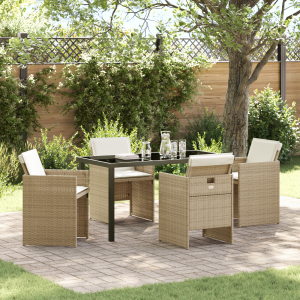 vidaXL 5-delige tuinset met kussens in beige poly rattan
