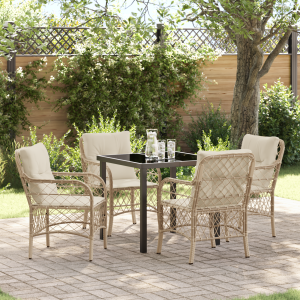 vidaXL 5-delige tuinset met kussens in beige poly rattan