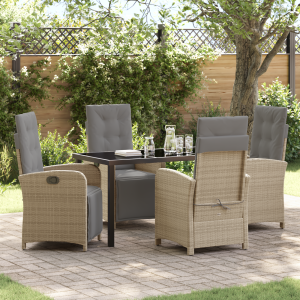 vidaXL 5-delige Tuinset met Kussens in Beige Poly Rattan