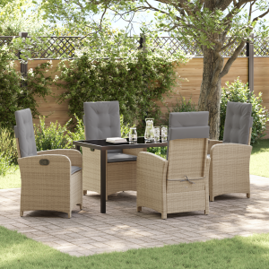 vidaXL 5-delige tuinset met kussens in beige poly rattan