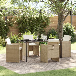 vidaXL 5-delige tuinset met kussens in beige poly rattan
