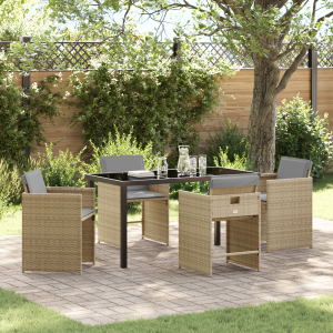 vidaXL 5-delige tuinset met kussens in beige poly rattan