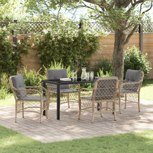 vidaXL 5-delige Tuinset met Kussens in Beige Poly Rattan