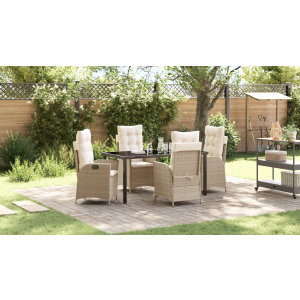 vidaXL 5-delige tuinset met kussens in beige poly rattan