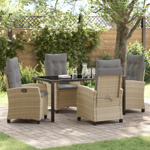 vidaXL 5-delige tuinset met kussens in beige poly rattan