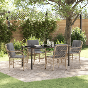vidaXL 5-delige tuinset met kussens in beige poly rattan