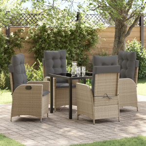 vidaXL 5-delige tuinset met kussens in beige poly rattan