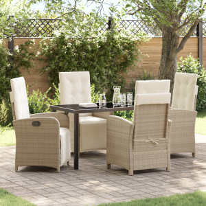vidaXL 5-delige tuinset met kussens in beige poly rattan