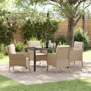 vidaXL 5-delige tuinset met kussens in beige poly rattan