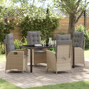vidaXL 5-delige tuinset met kussens in beige poly rattan