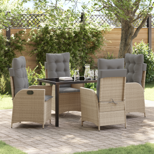vidaXL 5-delige tuinset met kussens in beige poly rattan