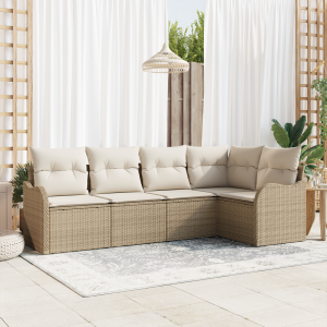 vidaXL 5-delige tuinset met kussens in beige poly rattan