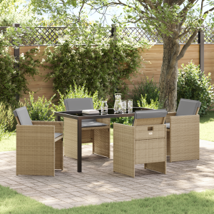 vidaXL 5-delige tuinset met kussens in beige poly rattan