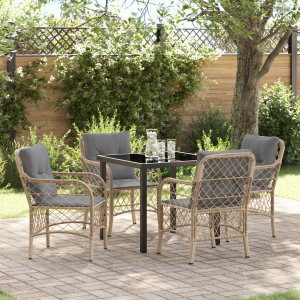 vidaXL 5-delige tuinset met kussens in beige poly rattan