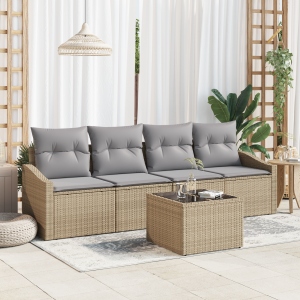 vidaXL Bankstel met kussen 5 pcs Beige en Licht Grijs poly rattan