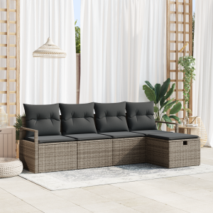 vidaXL Bankstel met kussen met opslag Grijs poly rattan