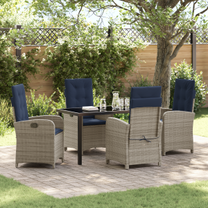vidaXL 5-delige tuinset met kussens in het grijs van poly rattan