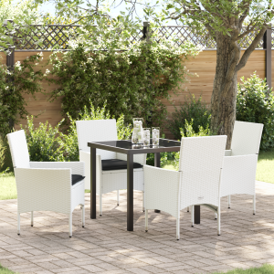 vidaXL 5-delige tuinset met kussens in het wit van poly rattan