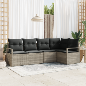 vidaXL Bankstel met kussen 5 pcs Lichtgrijs poly rattan