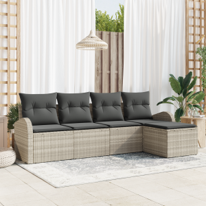 vidaXL Bankstel met kussen met opslag 5 pcs Lichtgrijs poly rattan