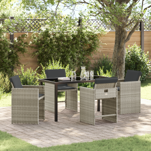 vidaXL Tuin eettafelset 5 pcs Lichtgrijs poly rattan
