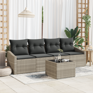 vidaXL Bankstel 5 pcs Licht Grijs en Donker Grijs poly rattan
