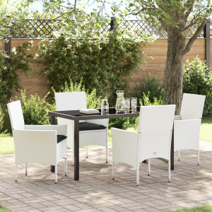 vidaXL 5-delige tuinset met kussens in wit poly rattan
