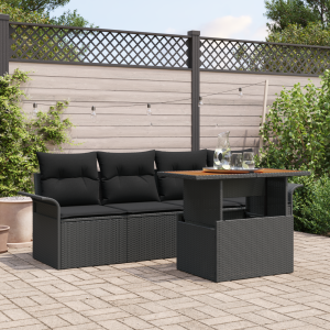 vidaXL 5-delige tuinset met kussens in zwart poly rattan