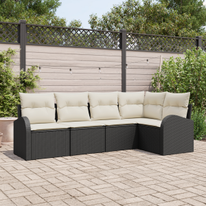 vidaXL Bankstel met kussen 5 pcs Zwart Polyester